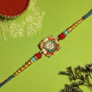 Beaded Multicolor Rangoli Thread Rakhi